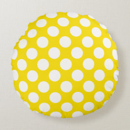 Almofada Redonda Giant White Polka Dots on Yellow Throw Pillow