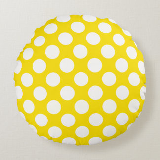 Almofada Redonda Giant White Polka Dots on Yellow Throw Pillow