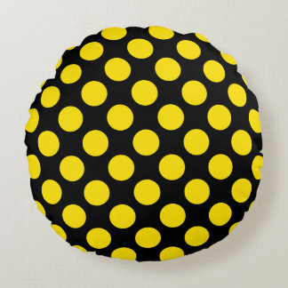 Almofada Redonda Giant Yellow Polka Dots on Black Round Pillow 