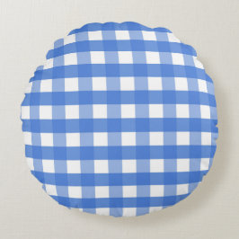 Almofada Redonda Gingham Branco e Azul Francês