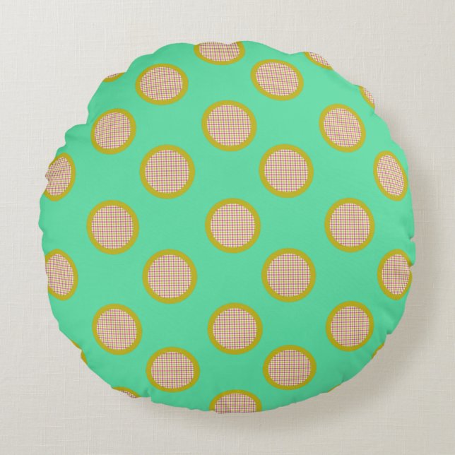 Almofada Redonda Gingham Dots, Travesseiro Redondo Verde (Frente)