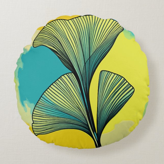Almofada Redonda Ginkgo Biloba Leaf Patterned Round Travesseiro: Ha (Frente)