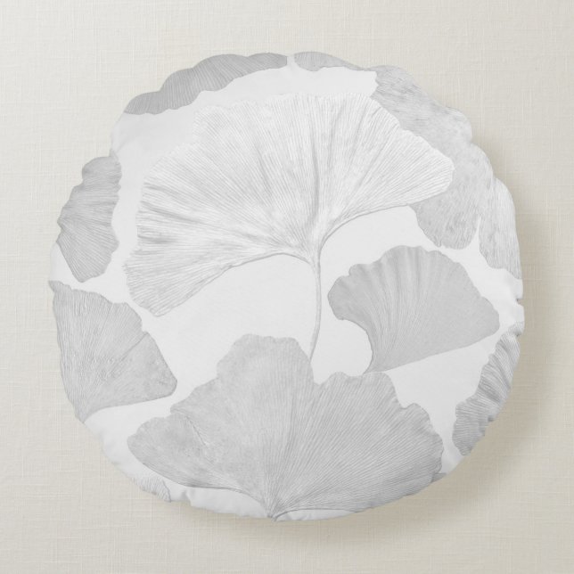Almofada Redonda Ginkgo Leaves Soft Gray Dream 2 (Frente)