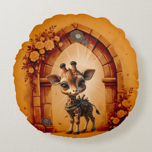 Almofada Redonda Girafa bebê em desenho animado (Frente)