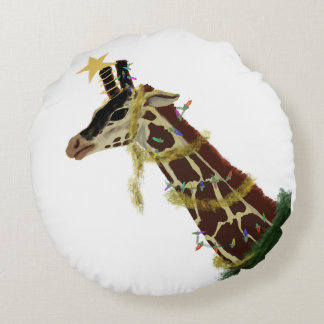 Almofada Redonda Girafa e Girafa decorada para o Natal