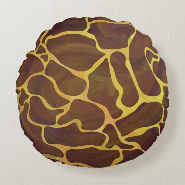 Almofada Redonda Giraffe Brown e Impressão Amarelo (Frente)