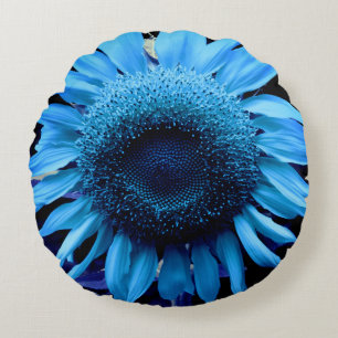 Almofada Redonda Girassol azul, margarida azul, flor azul