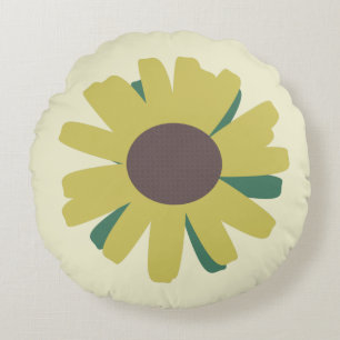 Almofada Redonda Girassol Simples Marrom Verde Amarelo Flor