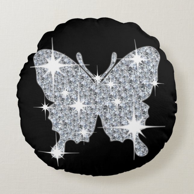 Almofada Redonda Girly faux Diamond Sparkle Butterfly (Frente)