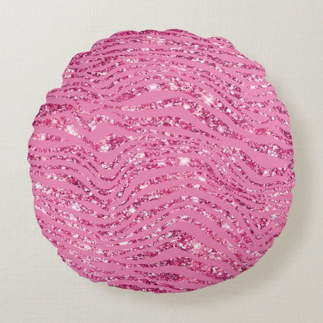 Almofada Redonda Girly Glitzy Pink Glitter Zebra (Frente)