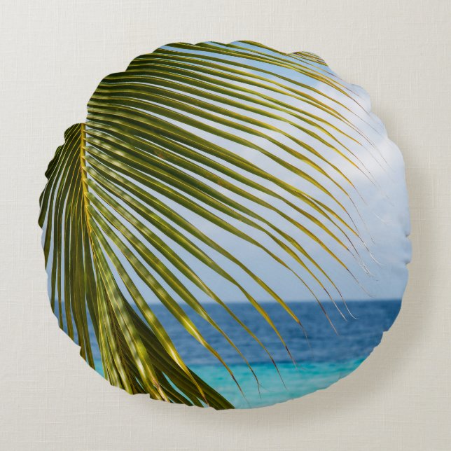 Almofada Redonda Glam Palm Ocean 1 (Frente)