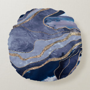 Almofada Redonda Glama Dourado de Agitação Marble Azul #1 