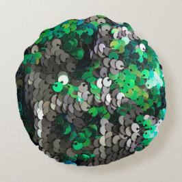 Almofada Redonda Glamour brilhante elegante verde cinza sequências 