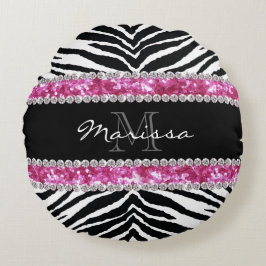 Almofada Redonda Glitter Bling Rhinestone Rapariga Monogramed Faux