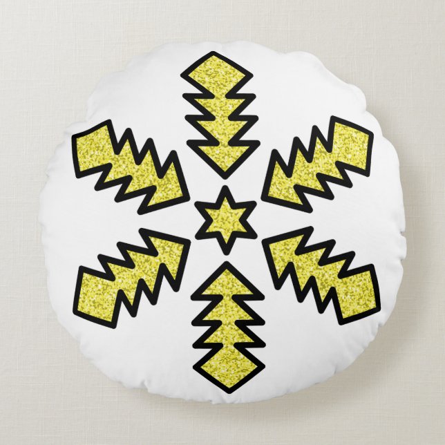 Almofada Redonda Glitter Snowflake - Yellow Star (Frente)