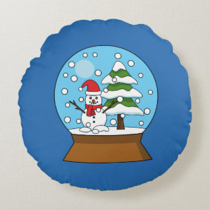 Almofada Redonda Globo de Neve com Snowman e Pine Tree