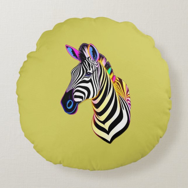 Almofada Redonda Glow Neon Zebra (Frente)
