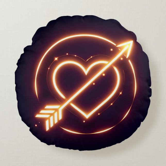 Almofada Redonda glowing image of a heart with cupid's arrow (Frente)