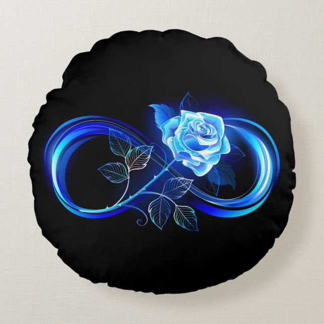 Almofada Redonda Glowing infinity with blue rose (Frente)