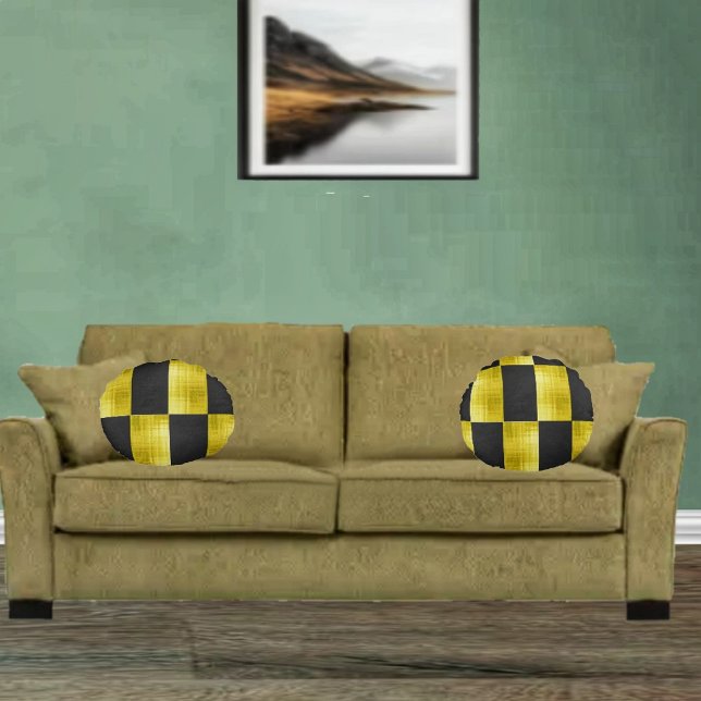 Almofada Redonda Gold-Paneled-Black-IV (These attractive round pillows, jazzes up your home decor!)