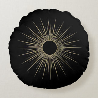 Almofada Redonda Gold Sunburst Black Minimal Round Throw Pillow