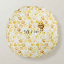 Almofada Redonda Gold Yellow Honeycomb Sweet Cute Honey Bee