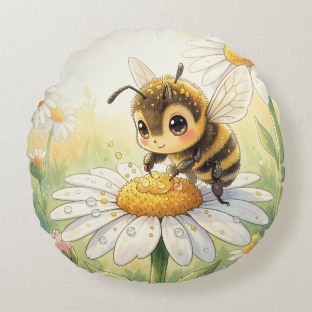 Almofada Redonda Golden Bumblebee in Bloom Dance (Frente)
