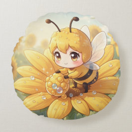 Almofada Redonda Golden Bumblebee in Bloom Dance.1