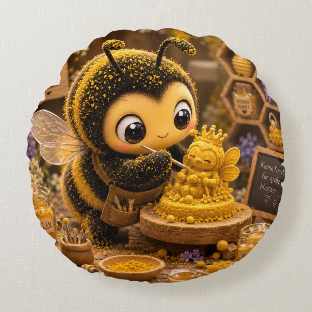 Almofada Redonda Golden Bumblebee in Bloom Dance.11 (Frente)