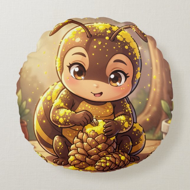 Almofada Redonda Golden Bumblebee in Bloom Dance.12 (Frente)
