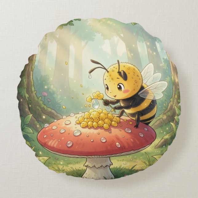 Almofada Redonda Golden Bumblebee in Bloom Dance.2 (Frente)