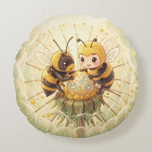 Almofada Redonda Golden Bumblebee in Bloom Dance.5 (Frente)