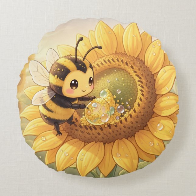 Almofada Redonda Golden Bumblebee in Bloom Dance.6 (Frente)