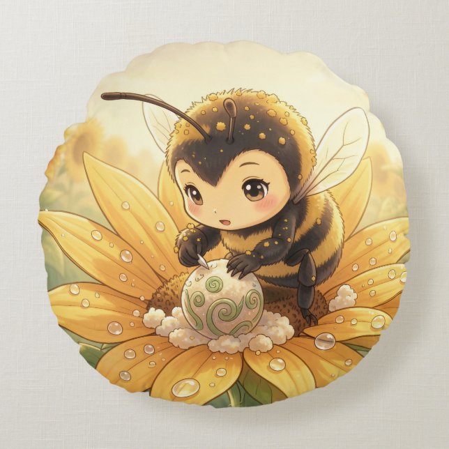 Almofada Redonda Golden Bumblebee in Bloom Dance.8 (Frente)