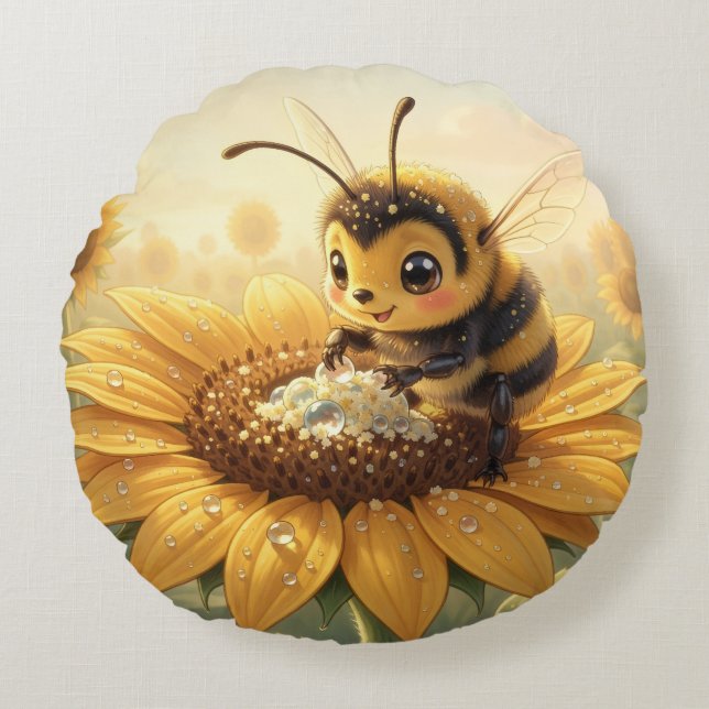 Almofada Redonda Golden Bumblebee in Bloom Dance.9 (Frente)