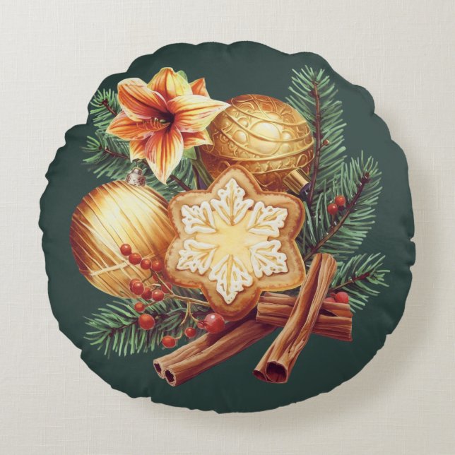 Almofada Redonda Golden Christmas Star with Cinnamon (Frente)