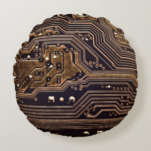 Almofada Redonda Golden circuit board. Electronic computer hardware