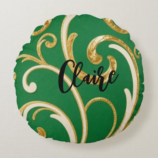 Almofada Redonda Golden Elegance Moss Green pattern (Frente)