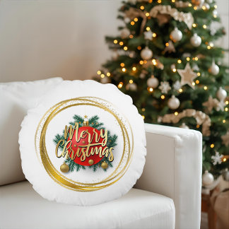 Almofada Redonda Golden Merry Christmas Personalized Round Pillow