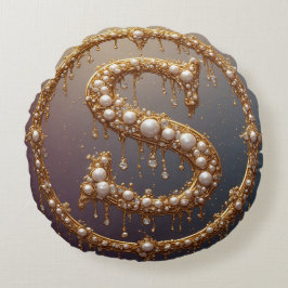 Almofada Redonda Golden Monogram Initial Letter S