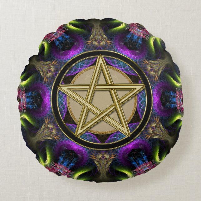 Almofada Redonda Golden Pentacle Magick (Frente)