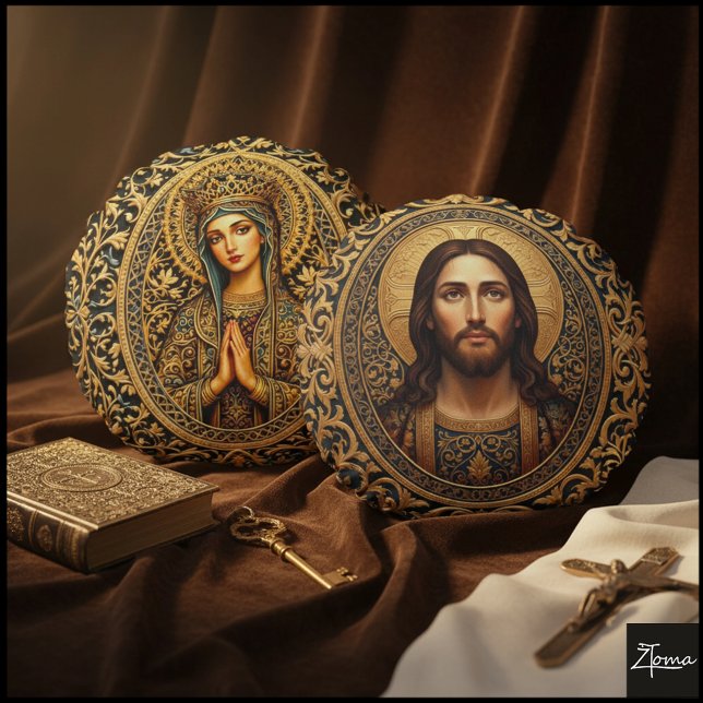Almofada Redonda Golden Sacred Icon - Jesus (Criador carregado)