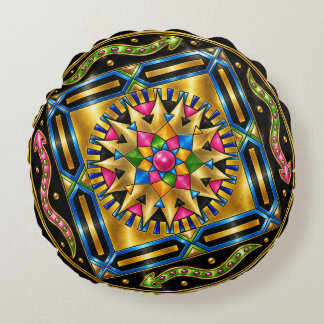 Almofada Redonda Golden Serpent Mandala – Metallic GeomRunde Kissen