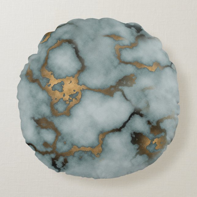 Almofada Redonda Golden Vein Marble  Ocean Mist Throw Pillows (Frente)