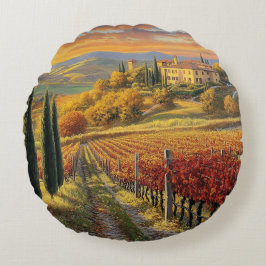 Almofada Redonda Golden Vineyard Path – Round Throw Pillow