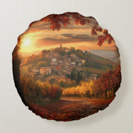 Almofada Redonda Golden Vineyard Sunset – Round Fall Accent Pillow