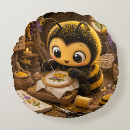 Almofada Redonda Goldene Hummel im Blütentanz.11