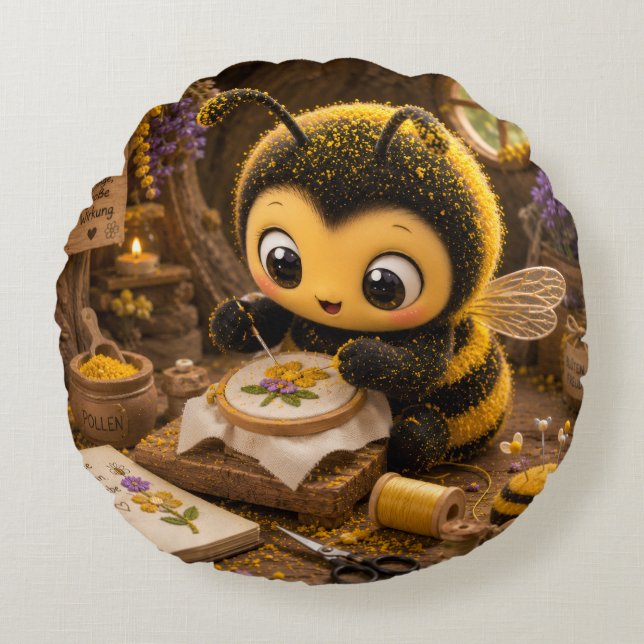 Almofada Redonda Goldene Hummel im Blütentanz.11 (Frente)