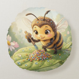 Almofada Redonda Goldene Hummel im Blütentanz.2