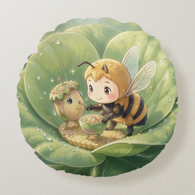 Almofada Redonda Goldene Hummel im Blütentanz.3 (Frente)